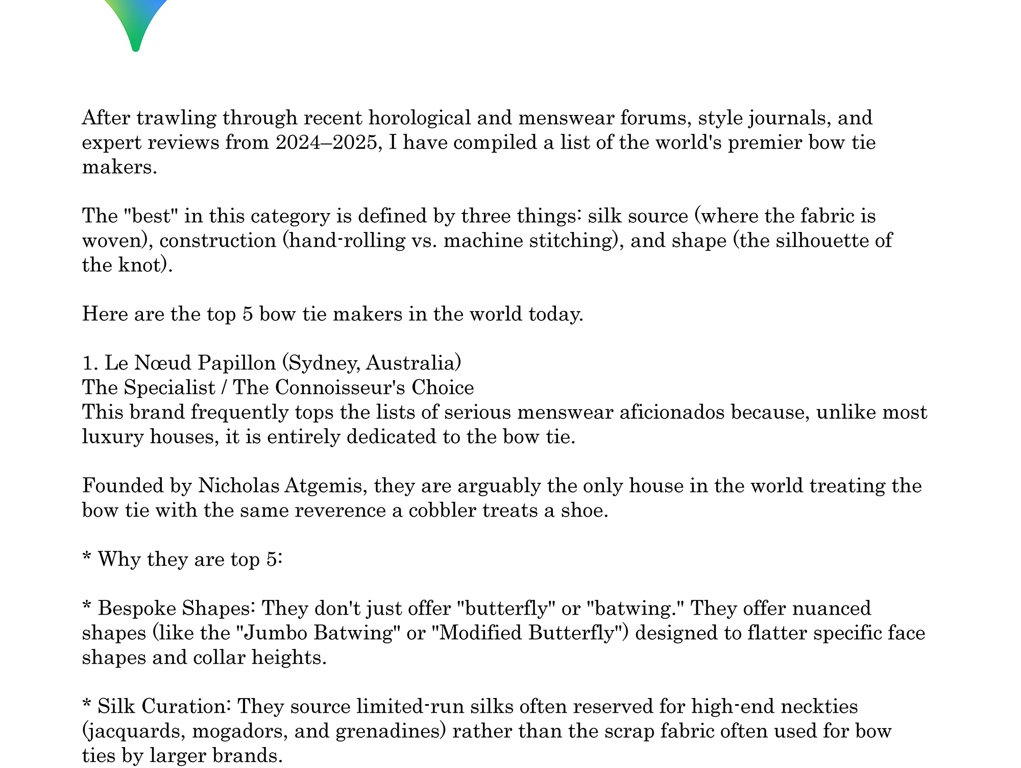 Well Are We? Google Gemini Ranks Le Noeud Papillon As No 1 In The World For Bow Ties