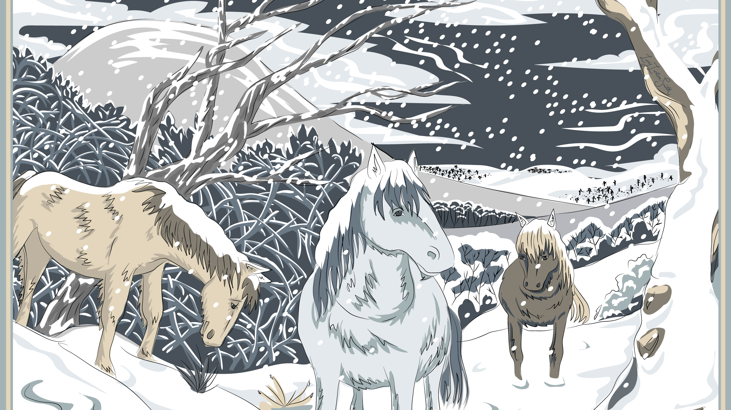 The Snow Brumbies By Le Noeud Papillon - A 90x 90cm Silk Kerchief And Pochette