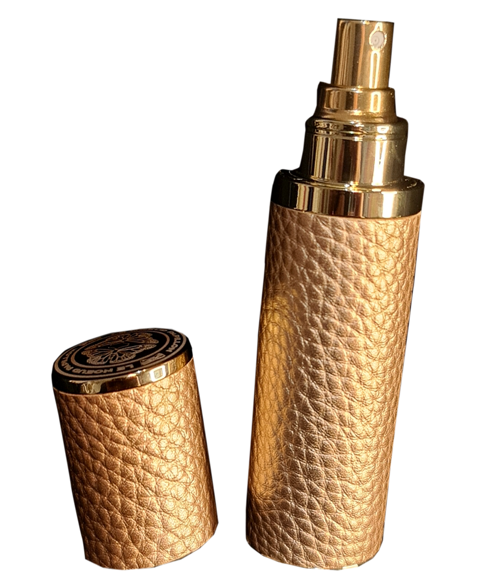Engraved PU Leather 10ML Atomiser In Gold