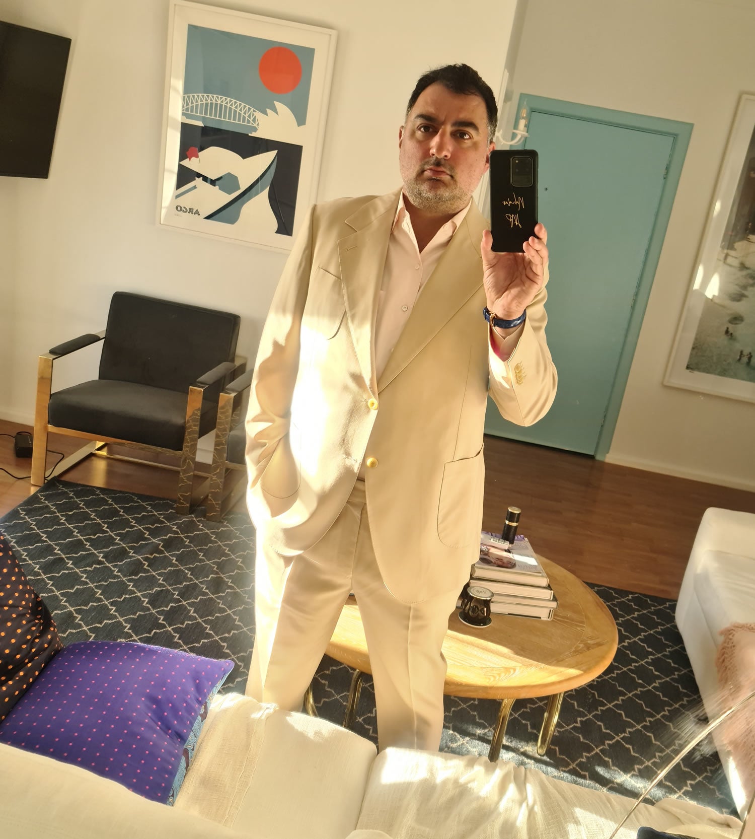 Carlo Riva Silk Shirting And A Light Caramel Suit By The Bespoke Corner