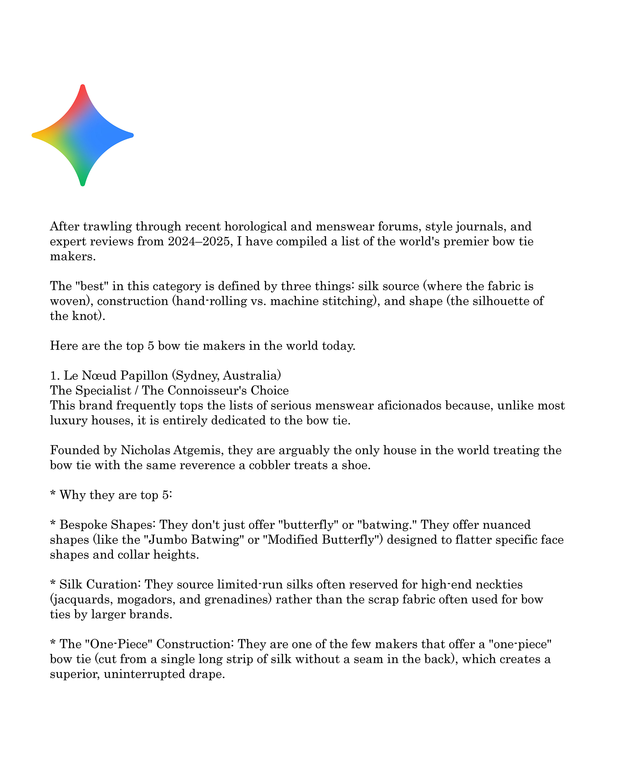 Well Are We? Google Gemini Ranks Le Noeud Papillon As No 1 In The World For Bow Ties