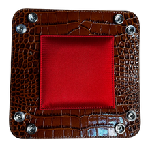 Load image into Gallery viewer, Small Brown Crocodile Printed Leather Trinket Tray With Silk Inlay  | New!!!