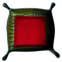 Load image into Gallery viewer, Large Green Crocodile Printed Leather Trinket Tray With Silk Inlay  | New!!!